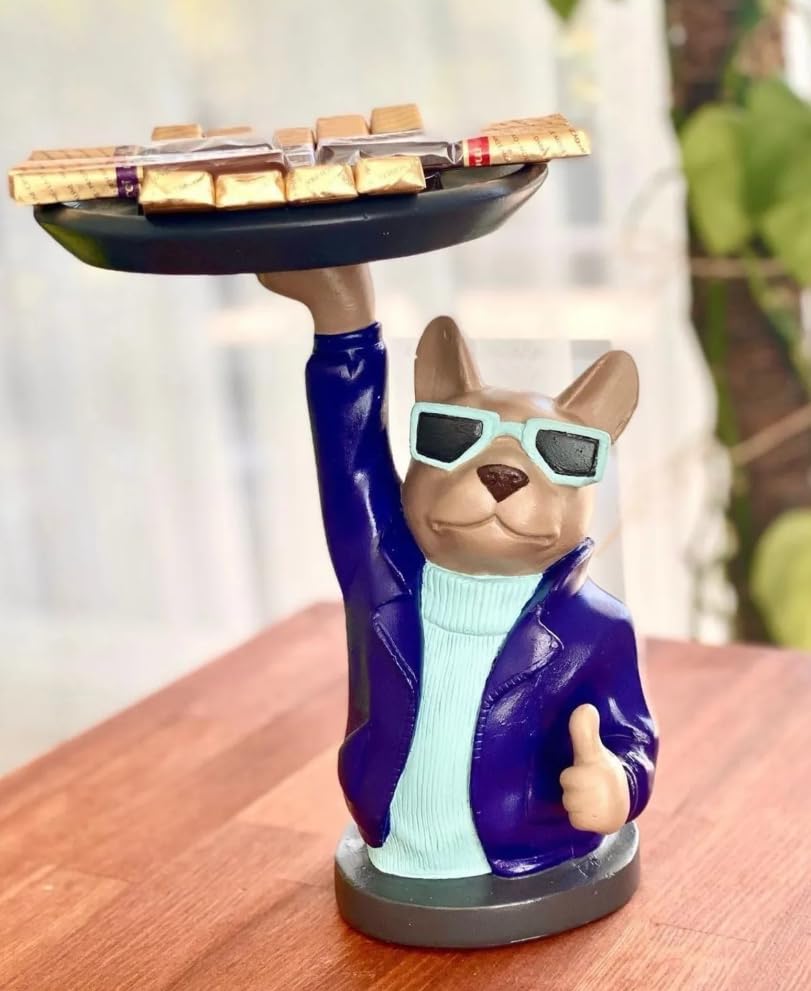 Stylish Bulldog Decorative Tray, Frenchie Figurine, Bulldog Decorative Tray, Dog Lover Gift Decor, French Bulldog Sculpture, Bulldog Decor