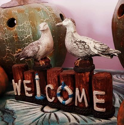 Nautical Seagull Welcome Sign Sculpture, Seagull Welcome Sign, Coastal Home Decor, Nautical Beach Decor, Welcome Sign Gift, Seagull Statue