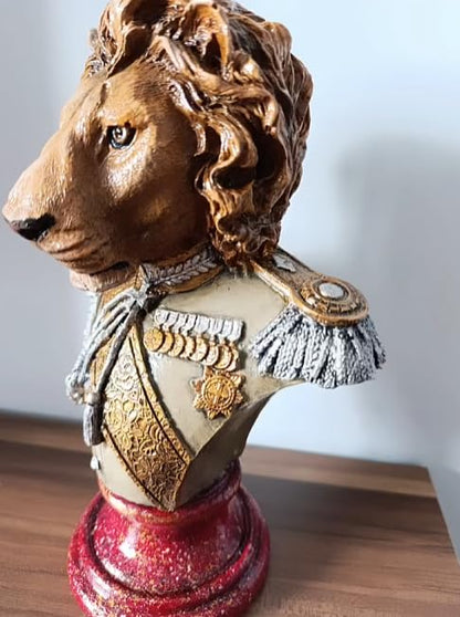 Royal Lion Statue Bust in Military Uniform, Lion Bust Sculpture, Regal Lion Statue, King Lion Decor, Military Lion Bust, Lion Head Statue, Lion Head Decor, Lion Head Sculpture