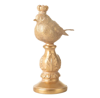 Vintage Crowned Bird Figurine on Leaf Base, Decorative Bird Statue, Bird Decor, Crowned Bird Decor, Bird Sculpture, Royal Bird Statue