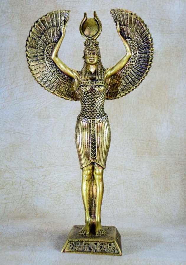 Ägyptische Isis-Statue mit offenen Flügeln, Ägyptische Isis-Statue mit Flügeln, Isis-Statue mit offenen Flügeln, Isis-Statue aus Polyester