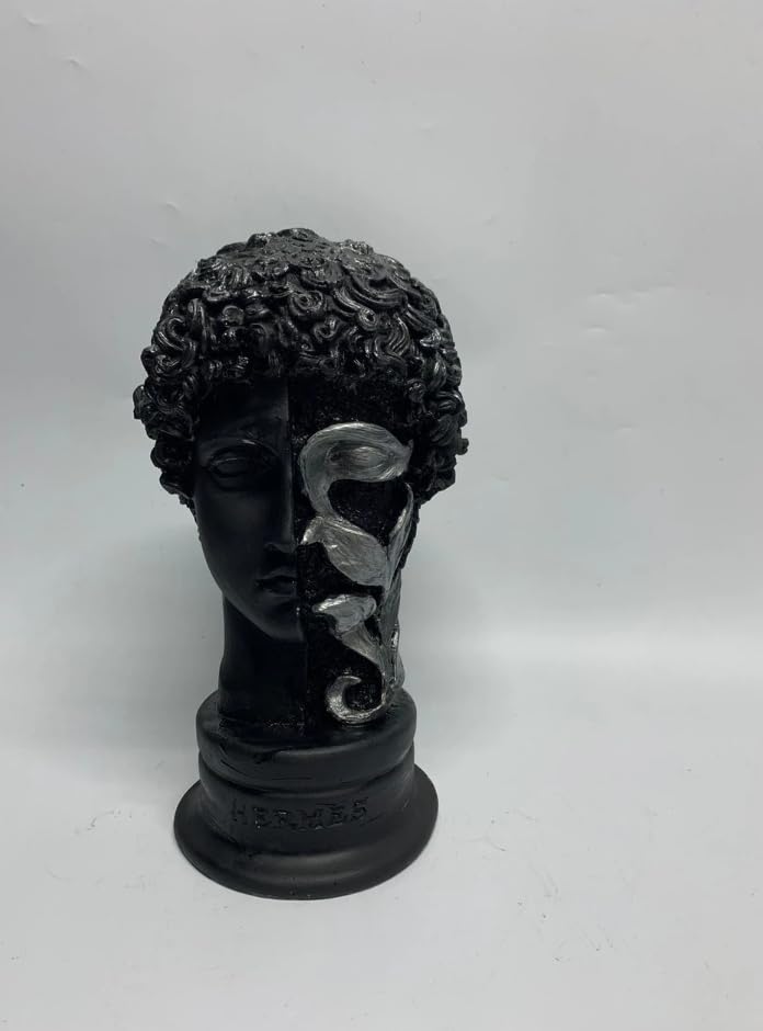 Busto di Hermes greco con decorazione a foglia, scultura classica con testa di Hermes, statua decorativa con testa, busto classico per la casa