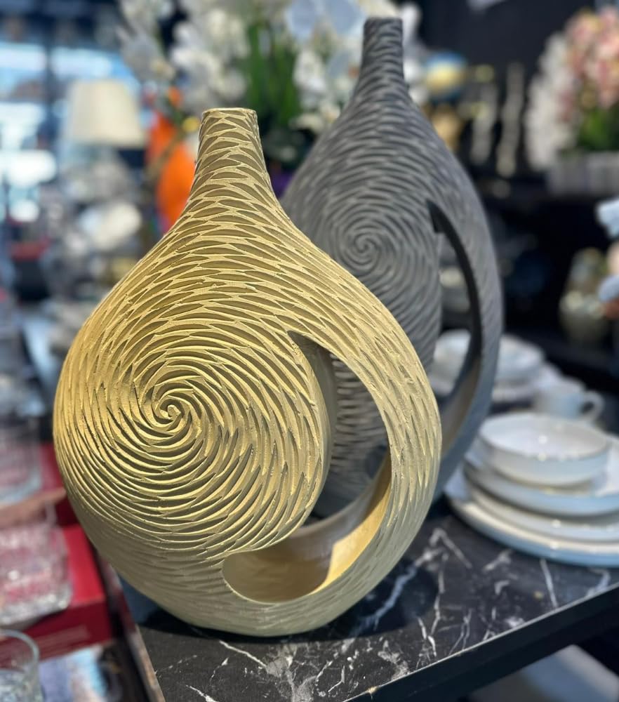 Modern Polyester Decorative Vase, Contemporary Art Vase, Large Table Vase, Modern Polyester Vase, Textured Polyester Vase, Polyester Vase, Polyester Decorative Vase