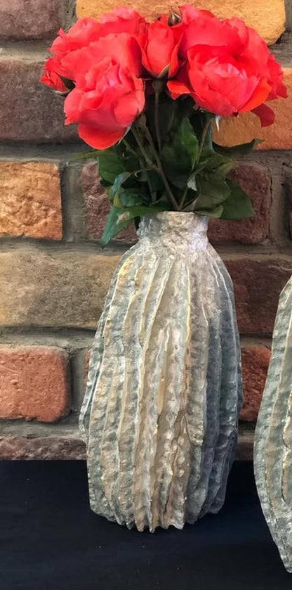 Handcrafted Ripple Polyester Vase, Minimalist Textured Flower Vase, Rustic Pleated Pottery, Handmade Vase, Minimalist Polyester Vase