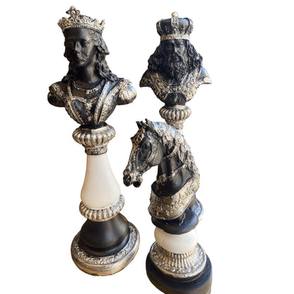 Large Chess Sculpture Set of 3, King Queen Horse Bust Chess, Chess Decor Set, Decorative Chess Pieces, Chess Statue, Chess Decor, Chess Sculpture, Chess Figurine