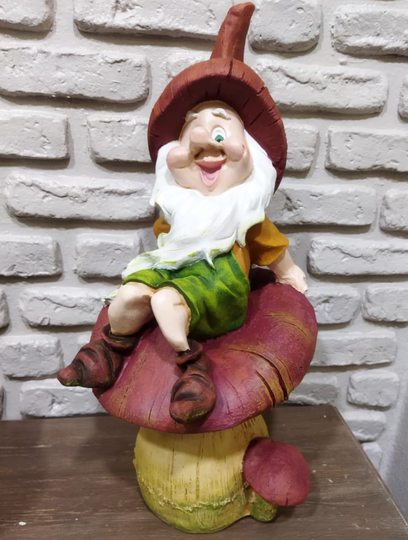 Garden Gnome Sitting on Red Mushroom Outdoor Decor, Garden Gnome Statue, Outdoor Garden Decor, Mushroom Gnome Figure, Fairy Garden Gnome, Garden Gnome Sculpture, Garden Gnome Decor