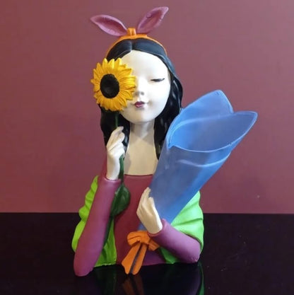Elegant Girl Flower Vase, Romantic Gift Idea, Girl Flower Vase, Artistic Girl Sculpture, Romantic Floral Holder, Unique Flower Vase, Girl Flower Decor, Girl Flower Statue