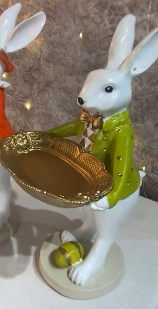 Elegant Rabbit Figurine with Tray, Whimsical Rabbit Sculpture, Decorative Bunny Statue, Bunny Statue Tabletop, Rabbit Serving Tray Stand