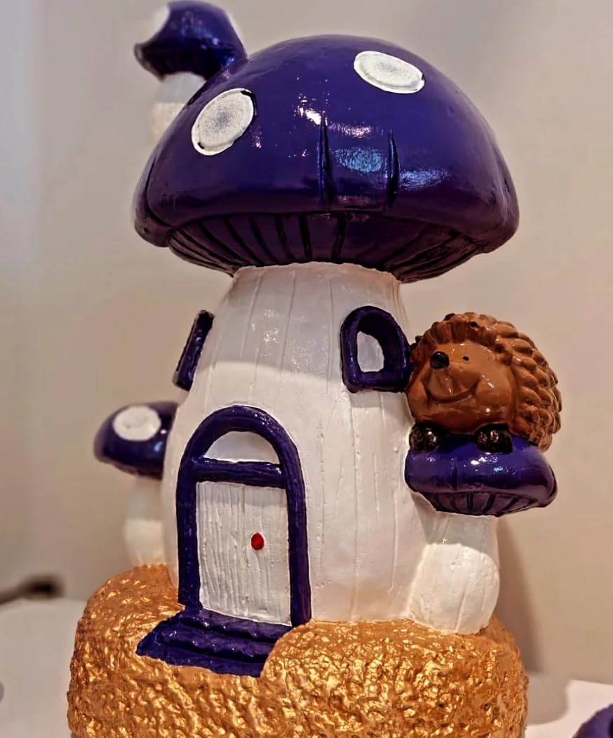 Whimsical Mushroom House Decor with Hedgehog, Toadstool House with Hedgehog, Mushroom Sculpture, Mushroom Statue with Hedgehog