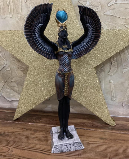 Ägyptische Isis-Statue mit offenen Flügeln, Ägyptische Isis-Statue mit Flügeln, Isis-Statue mit offenen Flügeln, Isis-Statue aus Polyester