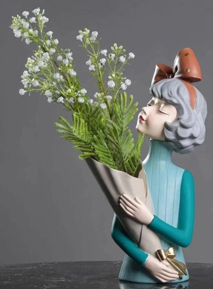 Cute Bouquet Girl Sculpture, Girl Doll Statue Holding Bouquet, Girl Figurine With Bouquet, Unique Girl Figurine Gift, Girl Decor Statue, Girl Sculpture, Girl Decor