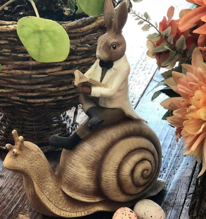 Whimsical Rabbit Snail Figurine, Animal Decor, Rabbit Snail Figurine, Rabbit Snail Sculpture, Rabbit Snail Decor, Rabbit Sculpture, Easter Rabbit Decor, Easter Bunny Decor