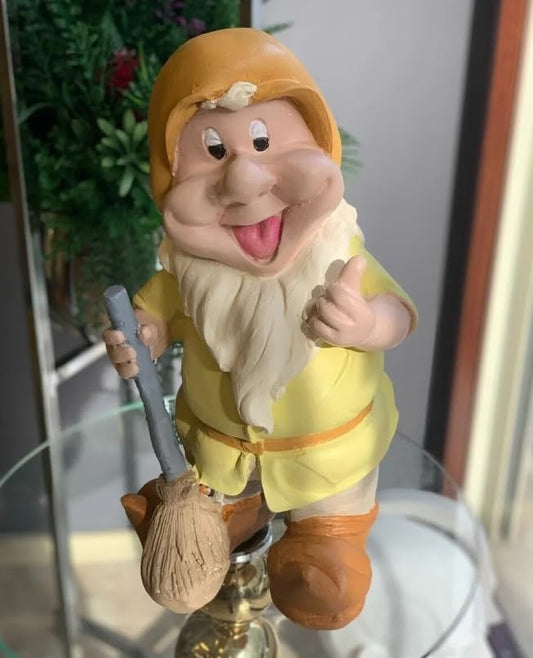 Happy Garden Gnome with Broom for Outdoor Decor, Garden Gnome Statue, Patio Gnome Figure, Gnome Decor, Broom Holding Gnome