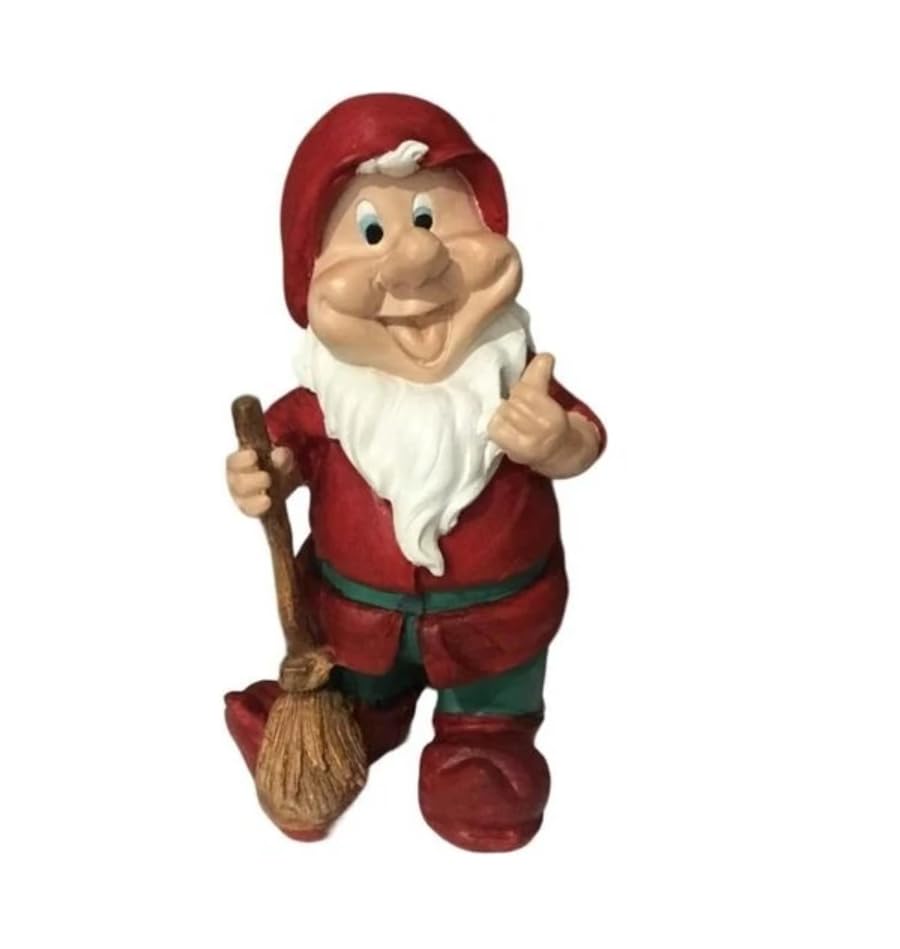 Happy Garden Gnome with Broom for Outdoor Decor, Garden Gnome Statue, Patio Gnome Figure, Gnome Decor, Broom Holding Gnome