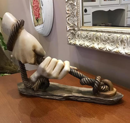 Decorative Hand Wrapped In Rope Sculpture, Hands Wrapping a Rope Figurine, Hand Sculpture Decor, Tug of War Figurine, Artistic Rope Statue, Rope Sculpture