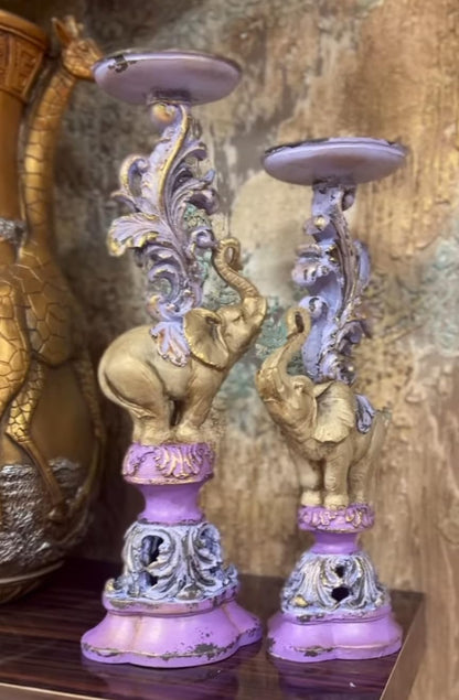 Elephant Candlestick Holder Set of 2, Elephant Candle Holder, Elephant Candlestick, Vintage Elephant Candlestick, Polyester Candle Holder