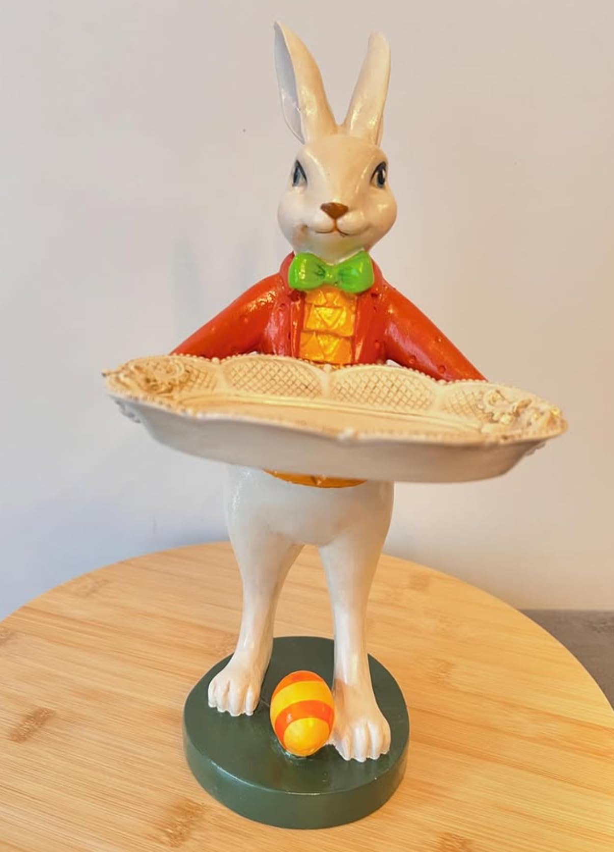 Elegant Rabbit Figurine with Tray, Whimsical Rabbit Sculpture, Decorative Bunny Statue, Bunny Statue Tabletop, Rabbit Serving Tray Stand