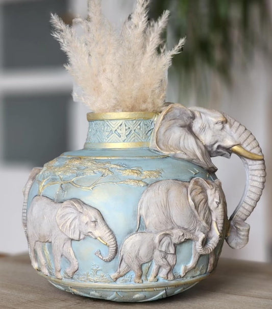 Elephant Vase, Handcrafted Safari Decor, Wildlife Art Decor, Elephant Handle Vase, Exotic Home Decor, Elephant Vase Decor, African Vase, Wildlife Vase