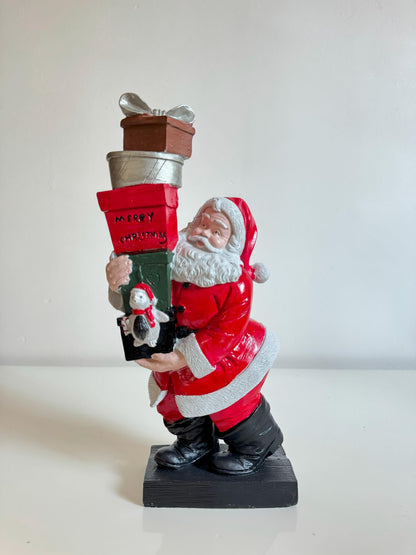 Santa Claus Figurine Carrying Stacked Christmas Gifts, Christmas Santa decoration, Santa Figurine with Gift Boxes, Santa Claus Sculpture, Santa Sculpture, Santa Decor