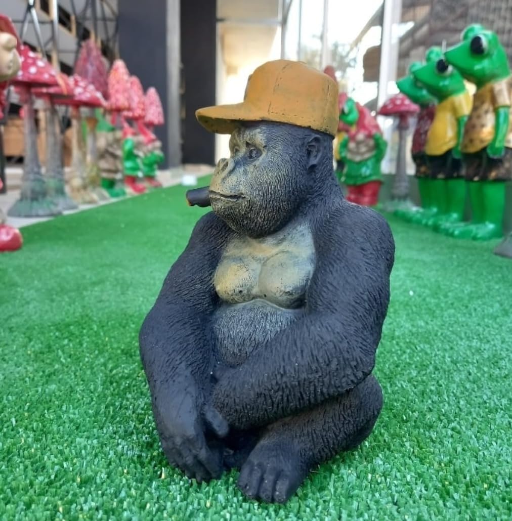 Smoking Gorilla Statue with Cap, Cool Gorilla Smoking Pipe Decor, Urban Style Gorilla Statue with Hat, Gorilla Statue with Cigarette and Cap
