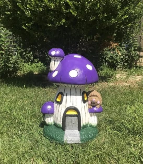 Whimsical Mushroom House Decor with Hedgehog, Toadstool House with Hedgehog, Mushroom Sculpture, Mushroom Statue with Hedgehog