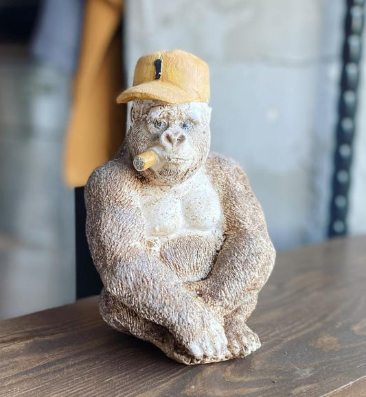 Smoking Gorilla Statue with Cap, Cool Gorilla Smoking Pipe Decor, Urban Style Gorilla Statue with Hat, Gorilla Statue with Cigarette and Cap