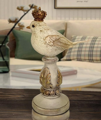 Vintage Crowned Bird Figurine on Leaf Base, Decorative Bird Statue, Bird Decor, Crowned Bird Decor, Bird Sculpture, Royal Bird Statue