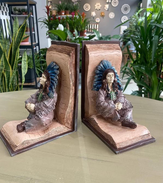 Handcrafted Native American Chief Bookends Set, Native American Bookends, Polyester Bookend Set, Indian Chief Bookend, Unique Bookends Gift