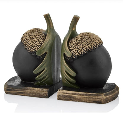 Rustic Acorn Bookends, Nature-Inspired Book Stoppers, Oak Leaf Bookend Set, Woodland Home Decor, Acorn Bookends Set, Oak Leaf Bookends, Acorn Bookshelf, Oak Leaf Bookshelf