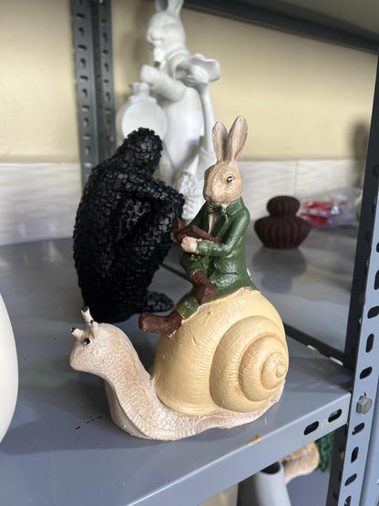 Whimsical Rabbit Snail Figurine, Animal Decor, Rabbit Snail Figurine, Rabbit Snail Sculpture, Rabbit Snail Decor, Rabbit Sculpture, Easter Rabbit Decor, Easter Bunny Decor