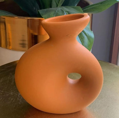 Holey Ceramic Vase, Nordic Style Vase, Round Vase with Hole, Decorative Vase for Dried Flowers, Scandinavian Style Vase, Boho Vase, Ceramic Vase, Round Vase, Scandinavian Vase