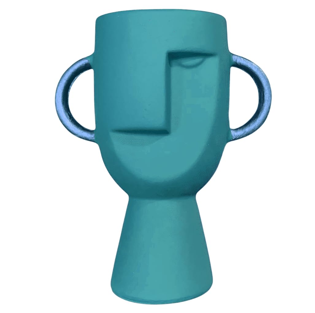 Abstract Face Vase with Dual Handles, Abstract Face Vase, Nordic Style Vase, Polyester Face Art, Small Face Vase, Twin Handle Sculpture