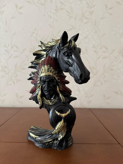 Indianerhäuptling und Pferdebüste Skulptur, Western Dekor, Indianerstatue, Indianerhäuptling Büste, Western Home Dekor, Indianerhäuptling Dekor, Indianerhäuptling Statue