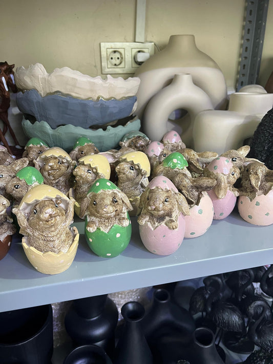 Easter Bunny Figurines in Colorful Eggshells, Set of 3 Cute Rabbit Decor, Rabbit Egg Decoration, Hand Painted Bunny, Spring Holiday Gift, Rabbit Egg Sculpture, Rabbit Egg Statue