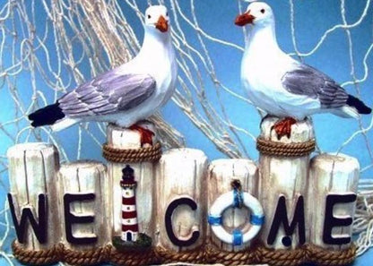 Nautical Seagull Welcome Sign Sculpture, Seagull Welcome Sign, Coastal Home Decor, Nautical Beach Decor, Welcome Sign Gift, Seagull Statue