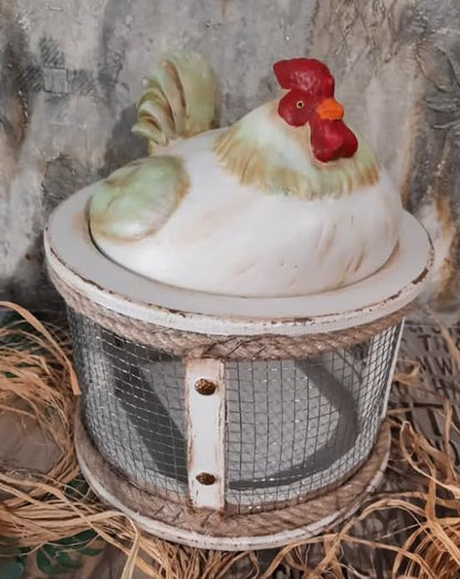Farmhouse Chicken Egg Basket, Handmade Chicken Egg Holder Cage, Rooster Kitchen Decor, Chicken Wire Egg Storage, Hen Egg Holder