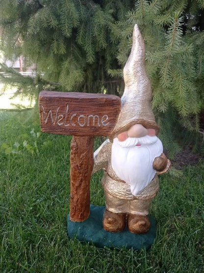 Large Garden Gnome Welcome Sign for Outdoor Decor, Garden Gnome Statue, Welcome Sign Gnome, Porch Welcome Gnome, Cute Gnome Statue