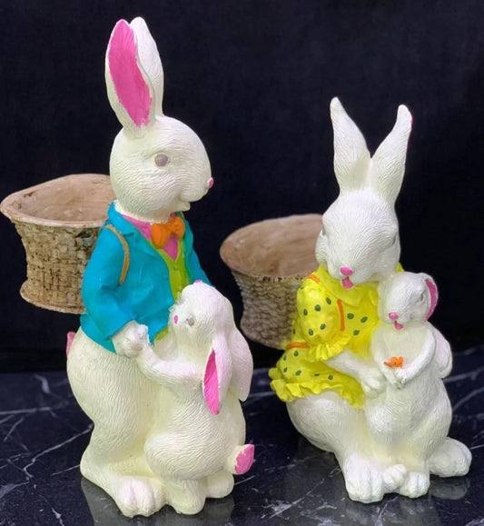 Rabbit Family Basket Holder Set or Single, Family Rabbit Figurines, Rabbit Family Decor, Easter Rabbit Sculpture, Easter Bunny Sculpture, Easter Bunny Figurine