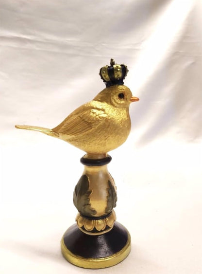 Vintage Crowned Bird Figurine on Leaf Base, Decorative Bird Statue, Bird Decor, Crowned Bird Decor, Bird Sculpture, Royal Bird Statue