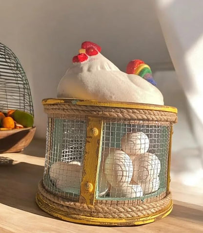 Farmhouse Chicken Egg Basket, Handmade Chicken Egg Holder Cage, Rooster Kitchen Decor, Chicken Wire Egg Storage, Hen Egg Holder