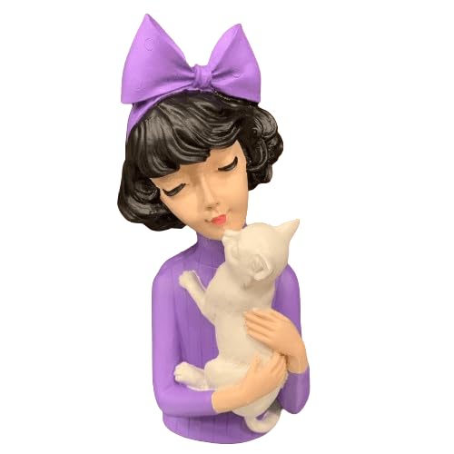 Girl With Cat Decor, Whimsical Decor Accent, Hand-painted Art Decor, Decorative Girl Statue, Cat Themed Home Decor, Girl and Pet Sculpture, Girl and Pet Decor
