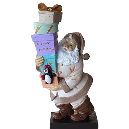 Santa Claus Figurine Carrying Stacked Christmas Gifts, Christmas Santa decoration, Santa Figurine with Gift Boxes, Santa Claus Sculpture, Santa Sculpture, Santa Decor