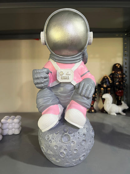 Astronaut On Moon Sculpture, Astronaut Figurine, Space-Themed Home Decor, Astronaut Ornament For Shelves, Unique Space Gifts, Space Decor, Astronaut Sculpture