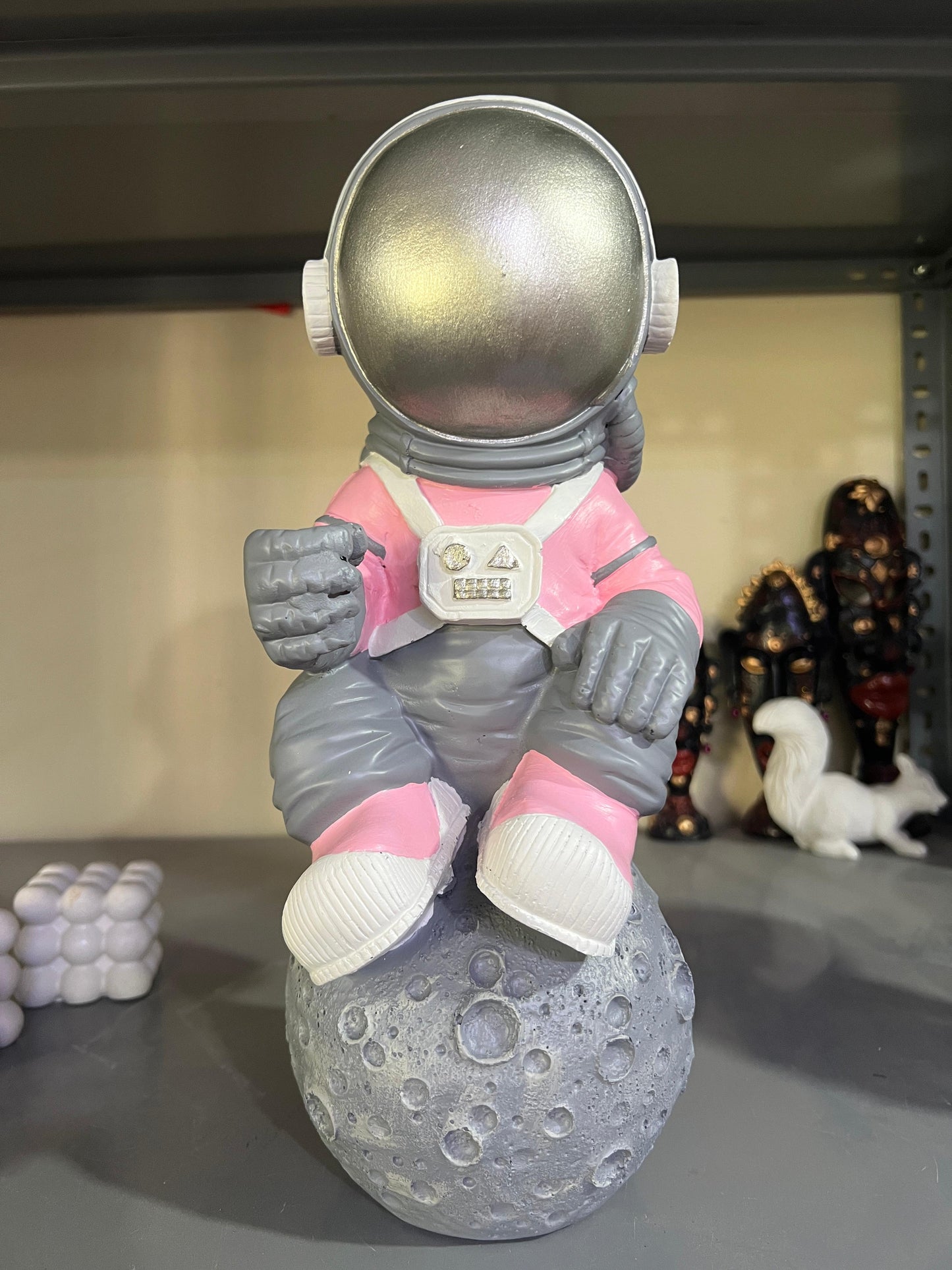 Astronaut On Moon Sculpture, Astronaut Figurine, Space-Themed Home Decor, Astronaut Ornament For Shelves, Unique Space Gifts, Space Decor, Astronaut Sculpture