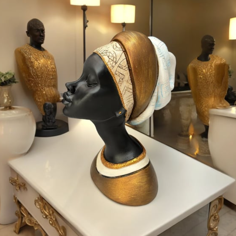 Elegant African Woman Bust Statue, Modern African Woman Statue, Handcrafted African Lady Bust, Decorative African Woman Head Sculpture
