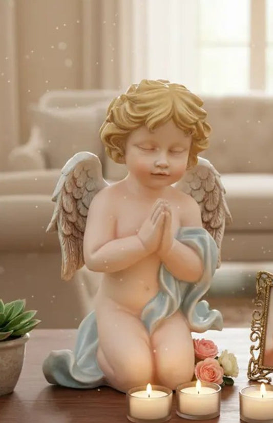 Handmade Praying Angel Decor, Angel Figurine Home Accent, Spiritual Tabletop Sculpture, Serenity Angel Figurine, Decorative Angel Sculpture