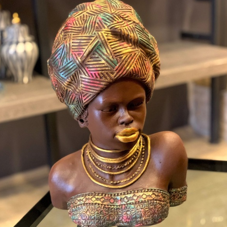 Handcrafted African Woman Statue, Elegant African Lady Bust Statue, Stylish African Woman Statue, Ethnic Home Decor African Woman Statue
