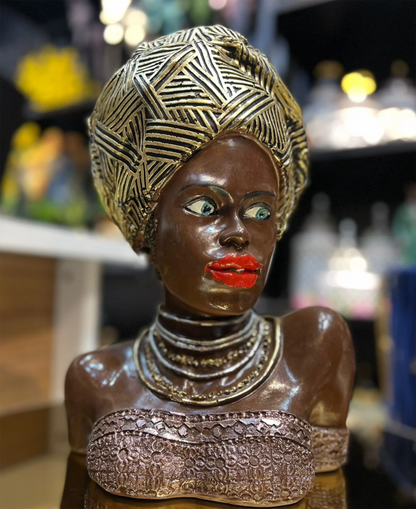 Handcrafted African Woman Statue, Elegant African Lady Bust Statue, Stylish African Woman Statue, Ethnic Home Decor African Woman Statue