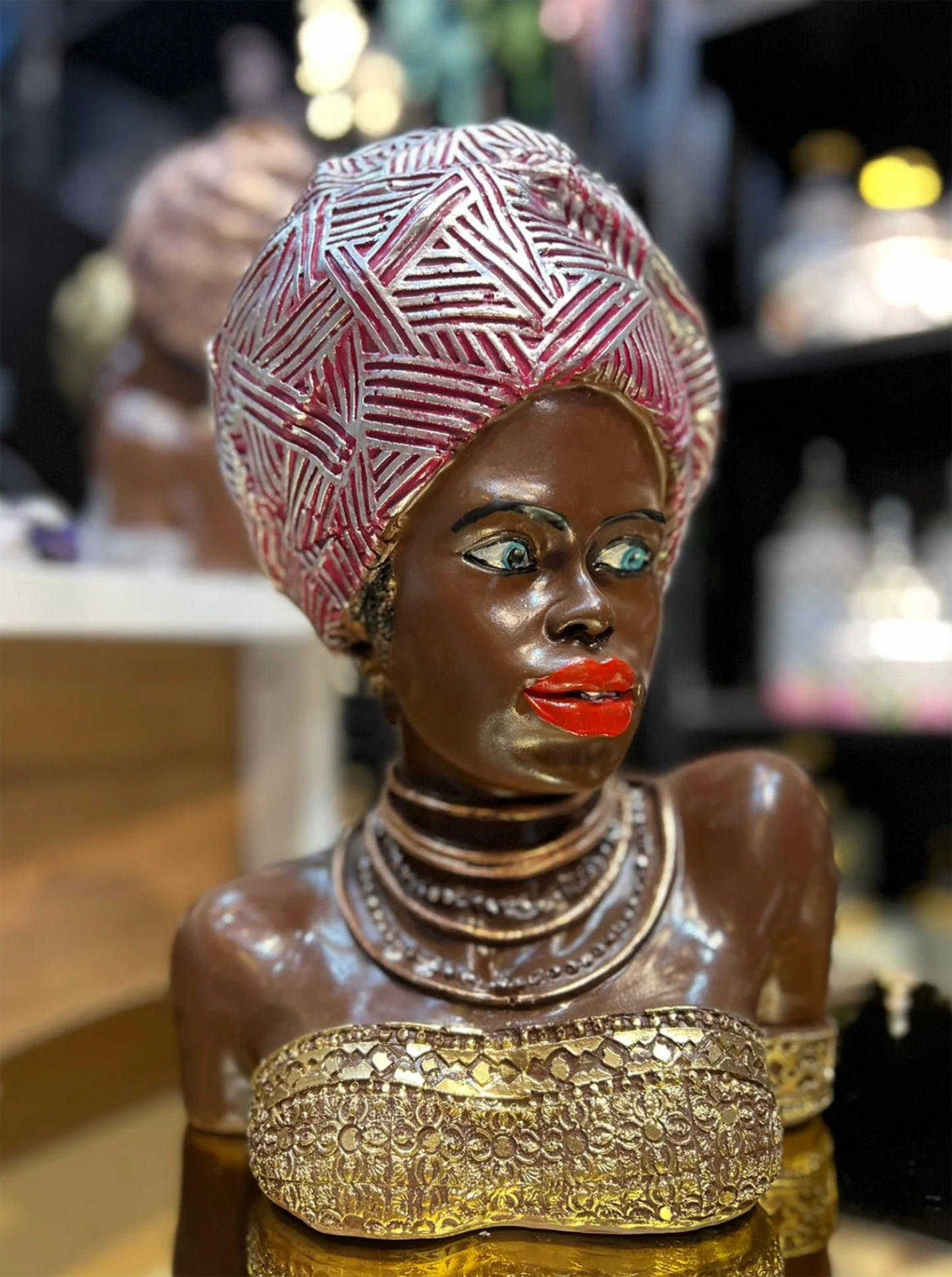 Handcrafted African Woman Statue, Elegant African Lady Bust Statue, Stylish African Woman Statue, Ethnic Home Decor African Woman Statue