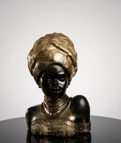 Handcrafted African Woman Statue, Elegant African Lady Bust Statue, Stylish African Woman Statue, Ethnic Home Decor African Woman Statue